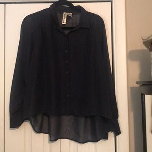 High low long sleeve button down blouse